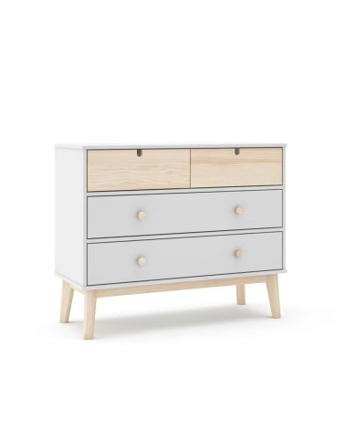 Cassettiera Estefania in legno con 2 cassetti bianchi e 2 cassettini pino