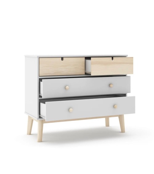 Cassettiera Estefania in legno con 2 cassetti bianchi e 2 cassettini pino