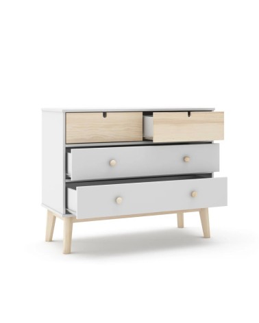 Cassettiera Estefania in legno con 2 cassetti bianchi e 2 cassettini pino