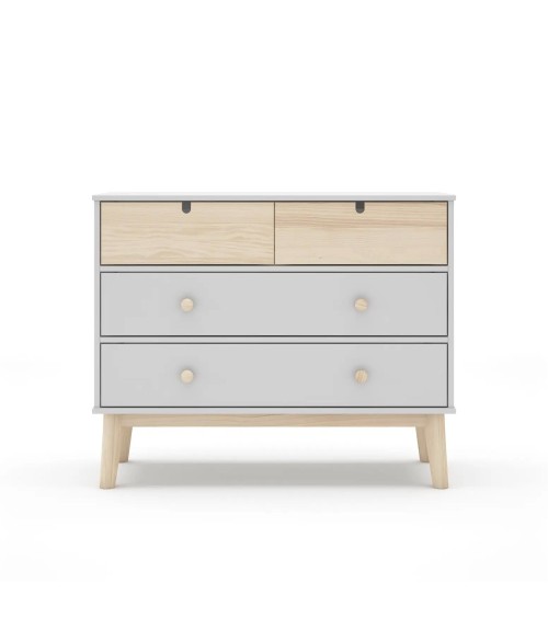 Cassettiera Estefania in legno con 2 cassetti bianchi e 2 cassettini pino