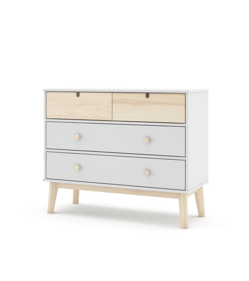 Cassettiera Estefania in legno con 2 cassetti bianchi e 2 cassettini pino