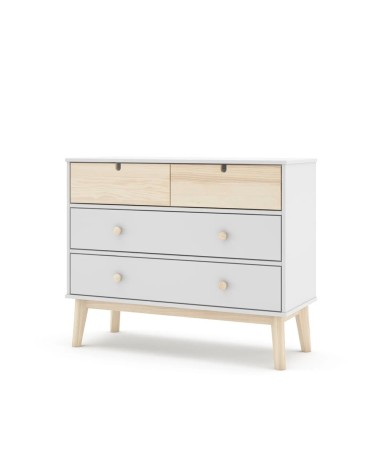 Cassettiera Estefania in legno con 2 cassetti bianchi e 2 cassettini pino