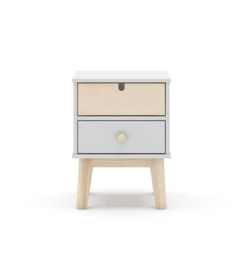 Comodino Estefania in legno con 2 cassetti colore bianco e pino