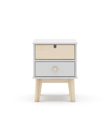 Comodino Estefania in legno con 2 cassetti colore bianco e pino