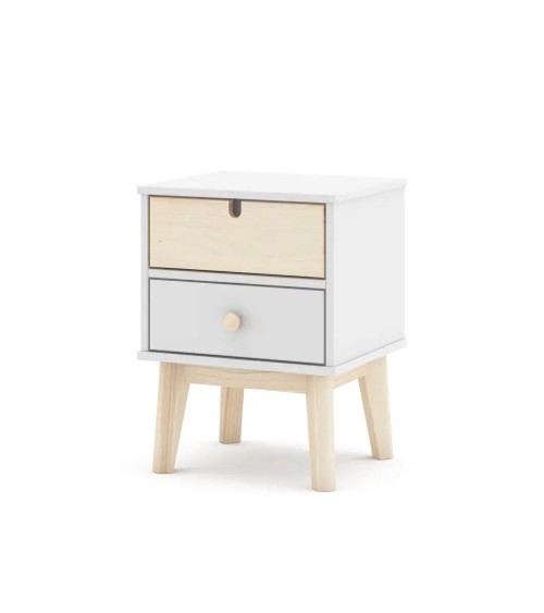 Comodino Estefania in legno con 2 cassetti colore bianco e pino