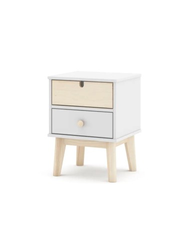 Comodino Estefania in legno con 2 cassetti colore bianco e pino