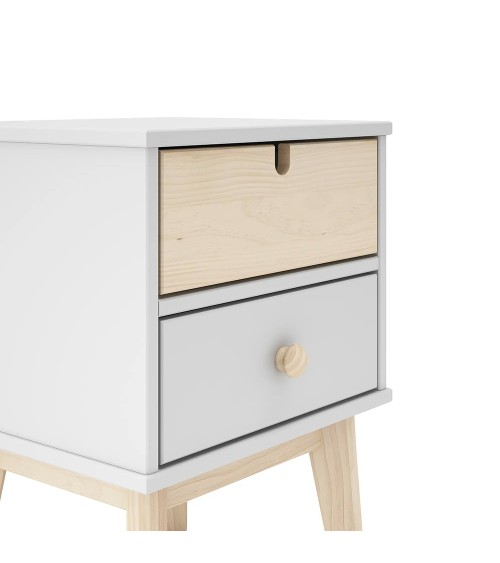 Comodino Estefania in legno con 2 cassetti colore bianco e pino