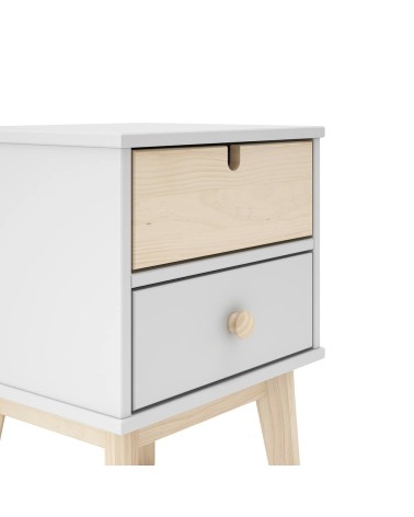 Comodino Estefania in legno con 2 cassetti colore bianco e pino