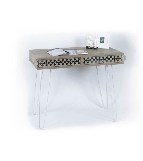 Scrivania Illia piedi in metallo bianco e piano rovere 96x51x75 HMT190642