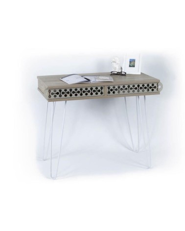 Scrivania Illia piedi in metallo bianco e piano rovere 96x51x75 HMT190642