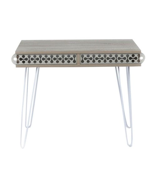 Scrivania Illia piedi in metallo bianco e piano rovere 96x51x75 HMT190642
