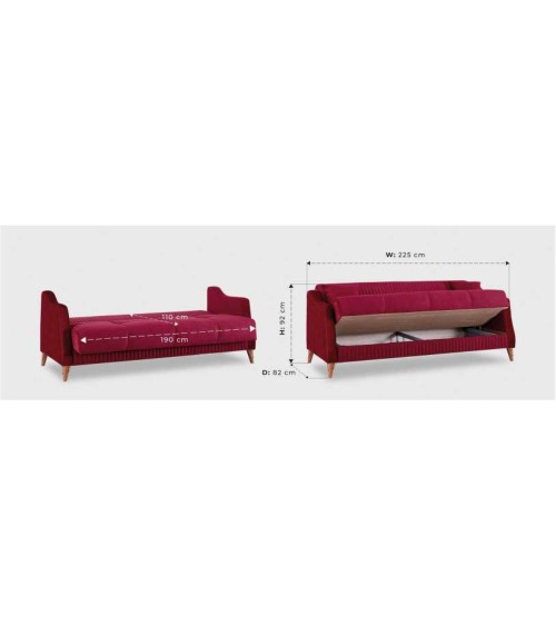 Divano letto contenitore Montana 3 posti colore bordeaux