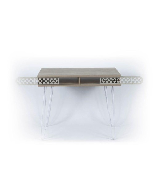 Scrivania Illia piedi in metallo bianco e piano rovere 96x51x75 HMT190642