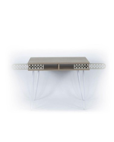 Scrivania Illia piedi in metallo bianco e piano rovere 96x51x75 HMT190642