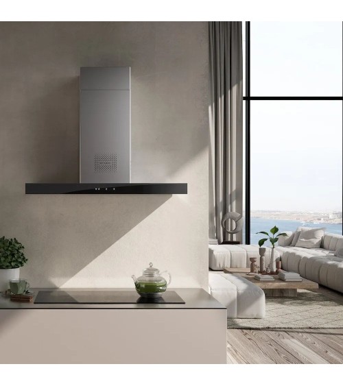 Cappa aspirante a parete Faber Air Hub Stilo Glass Comfort 90 cm. classe A+ inox e vetro nero