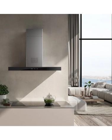 Cappa aspirante a parete Faber Air Hub Stilo Glass Comfort 90 cm. classe A+ inox e vetro nero