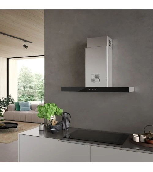 Cappa aspirante a parete Faber Air Hub Stilo Glass Comfort 90 cm. classe A+ inox e vetro nero
