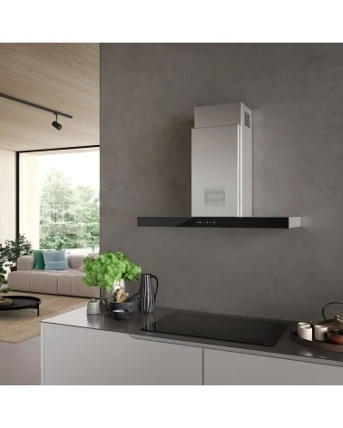 Cappa aspirante a parete Faber Air Hub Stilo Glass Comfort 90 cm. classe A+ inox e vetro nero