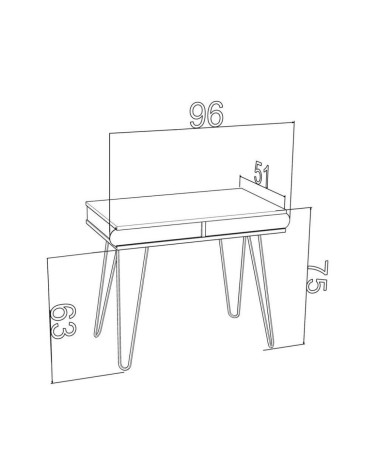 Scrivania Illia piedi in metallo bianco e piano rovere 96x51x75 HMT190642