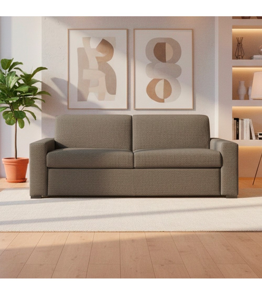 Divano letto Flash 3 posti con rete elettrosaldata in tessuto Queens taupe