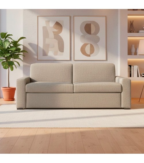 Divano letto Flash 3 posti con rete elettrosaldata in tessuto Queens beige