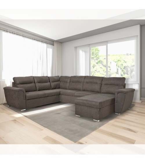 Divano angolare Washington con letto e 2 contenitori in tessuto khaki Enjoy 09