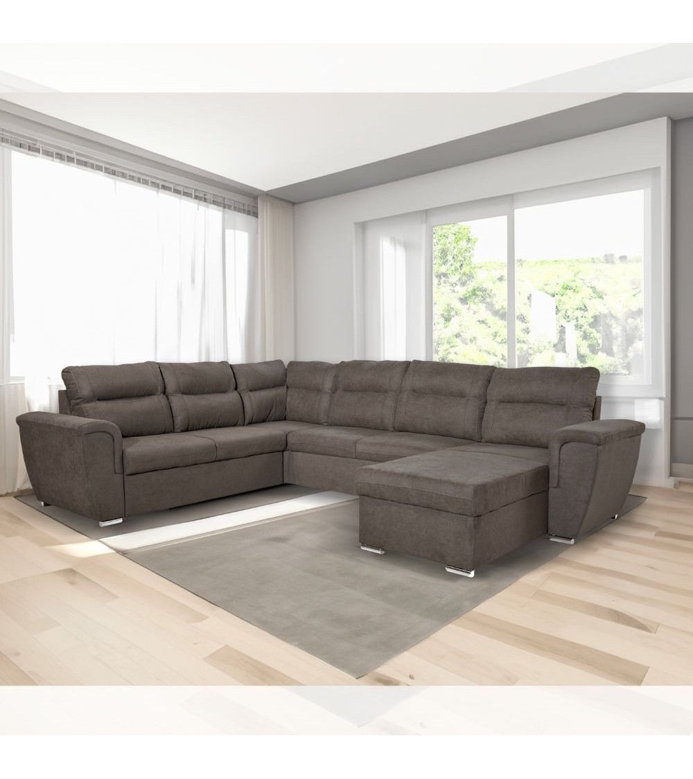 Divano angolare Washington con letto e 2 contenitori in tessuto khaki Enjoy 09