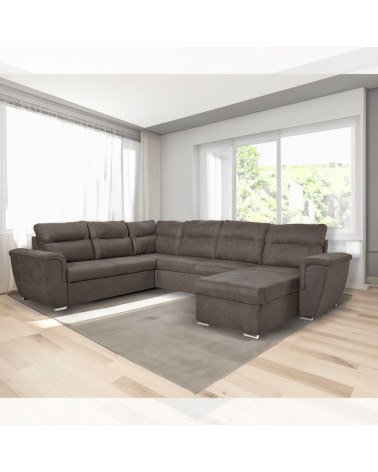 Divano angolare Washington con letto e 2 contenitori in tessuto khaki Enjoy 09
