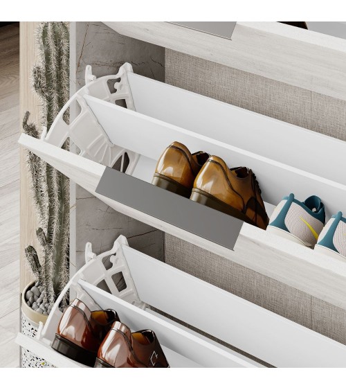Scarpiera Kaju 3 ante a ribalta bianco e struttura lagina effetto marmo grigio opaco