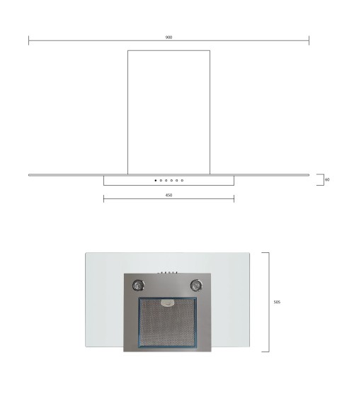 Barriviera Cappa Diamante 90 cm. 3 livelli di velocità piano in vetro classe C