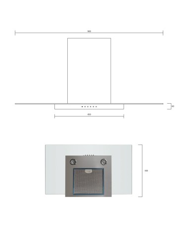 Barriviera Cappa Diamante 90 cm. 3 livelli di velocità piano in vetro classe C