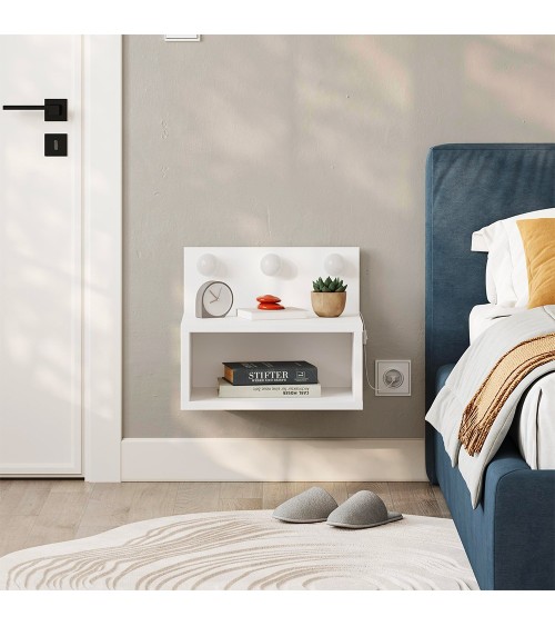 Comodino sospeso Treo con luci integrate colore bianco