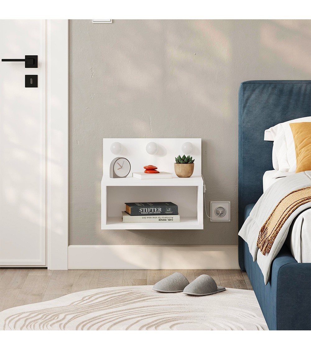 Comodino sospeso Treo con luci integrate colore bianco