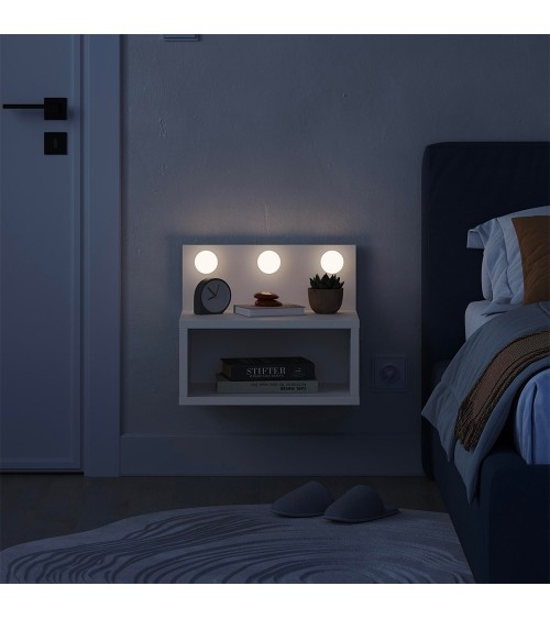 Comodino sospeso Treo con luci integrate colore bianco