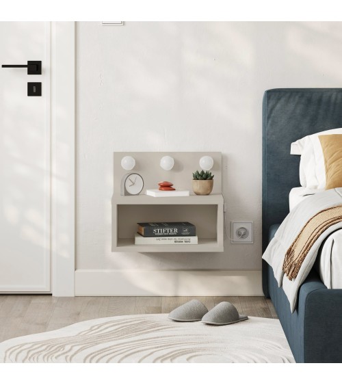 Comodino sospeso Treo con luci integrate colore cashmere