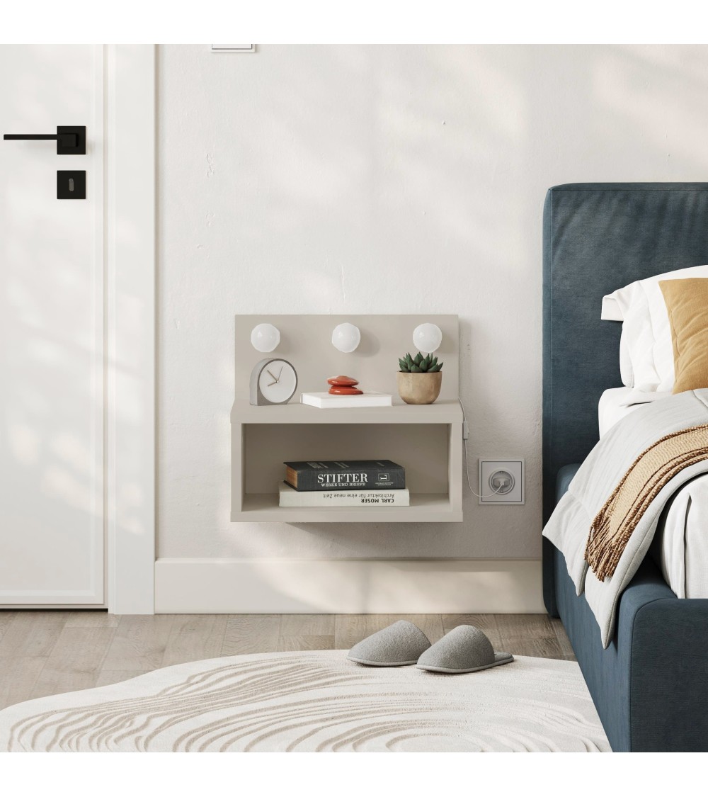 Comodino sospeso Treo con luci integrate colore cashmere