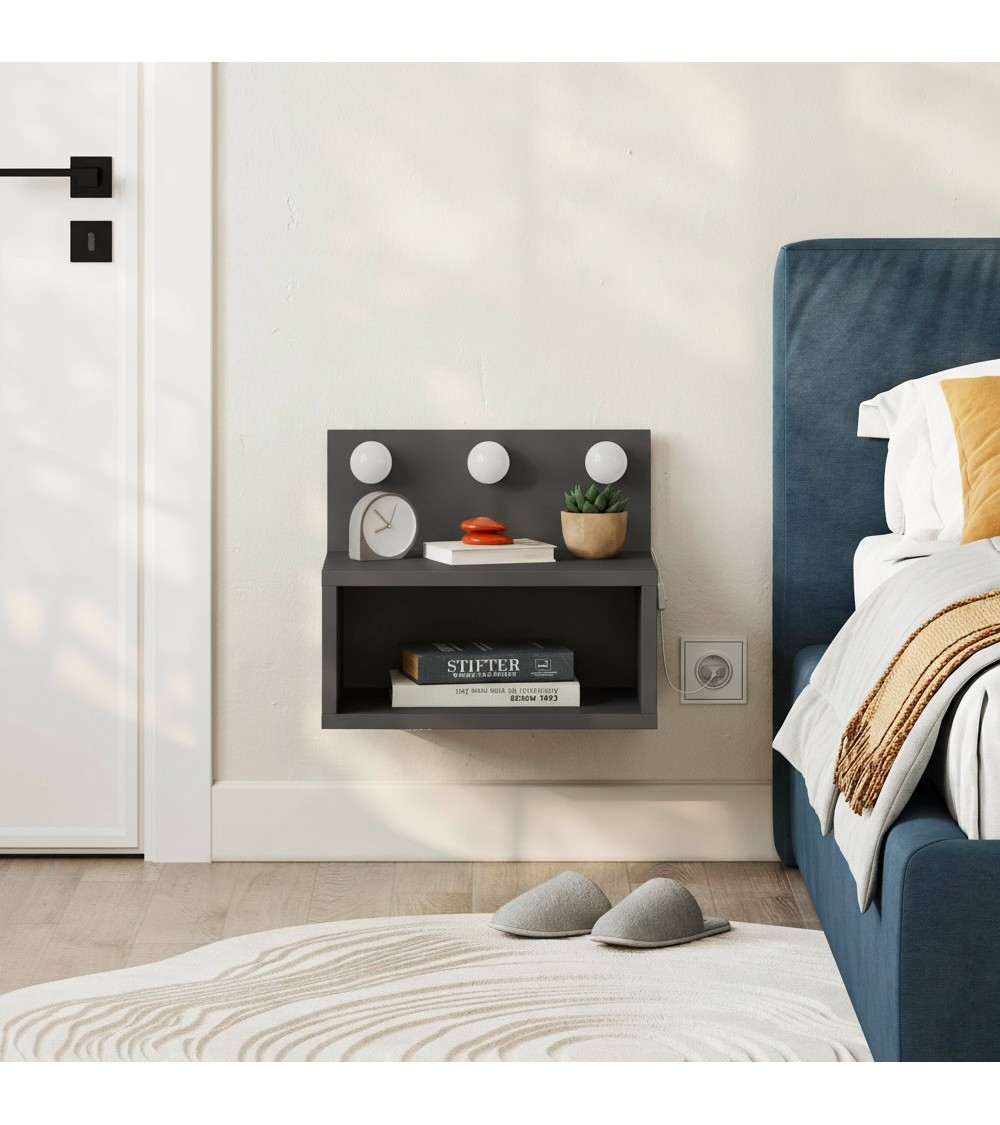 Comodino sospeso Treo con luci integrate colore antracite