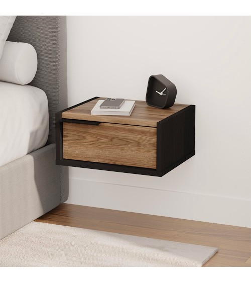 Comodino sospeso Eco in colore nero e rovere oud