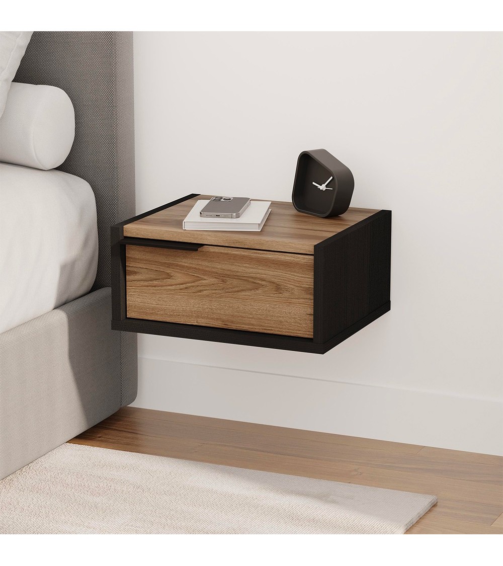 Comodino sospeso Eco in colore nero e rovere oud