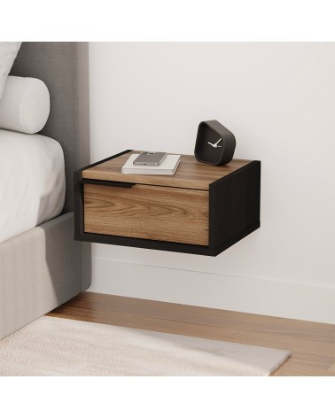 Comodino sospeso Eco in colore nero e rovere oud