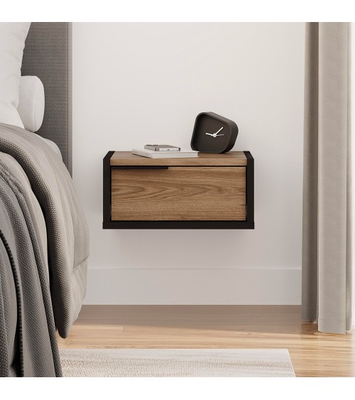 Comodino sospeso Eco in colore nero e rovere oud