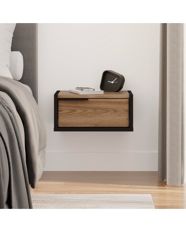 Comodino sospeso Eco in colore nero e rovere oud