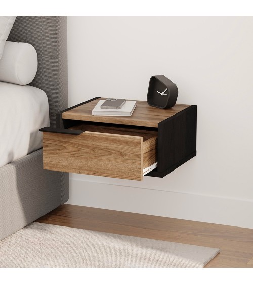Comodino sospeso Eco in colore nero e rovere oud