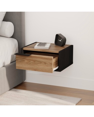 Comodino sospeso Eco in colore nero e rovere oud