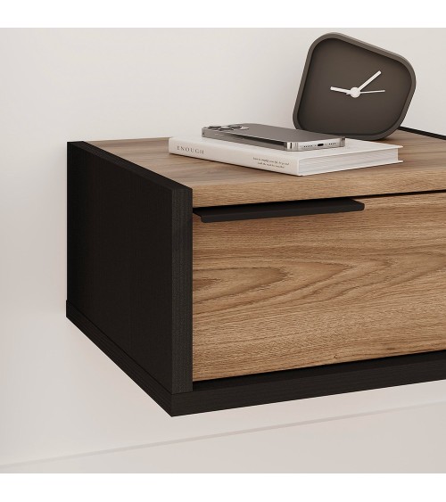 Comodino sospeso Eco in colore nero e rovere oud