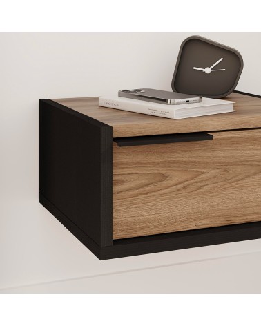 Comodino sospeso Eco in colore nero e rovere oud