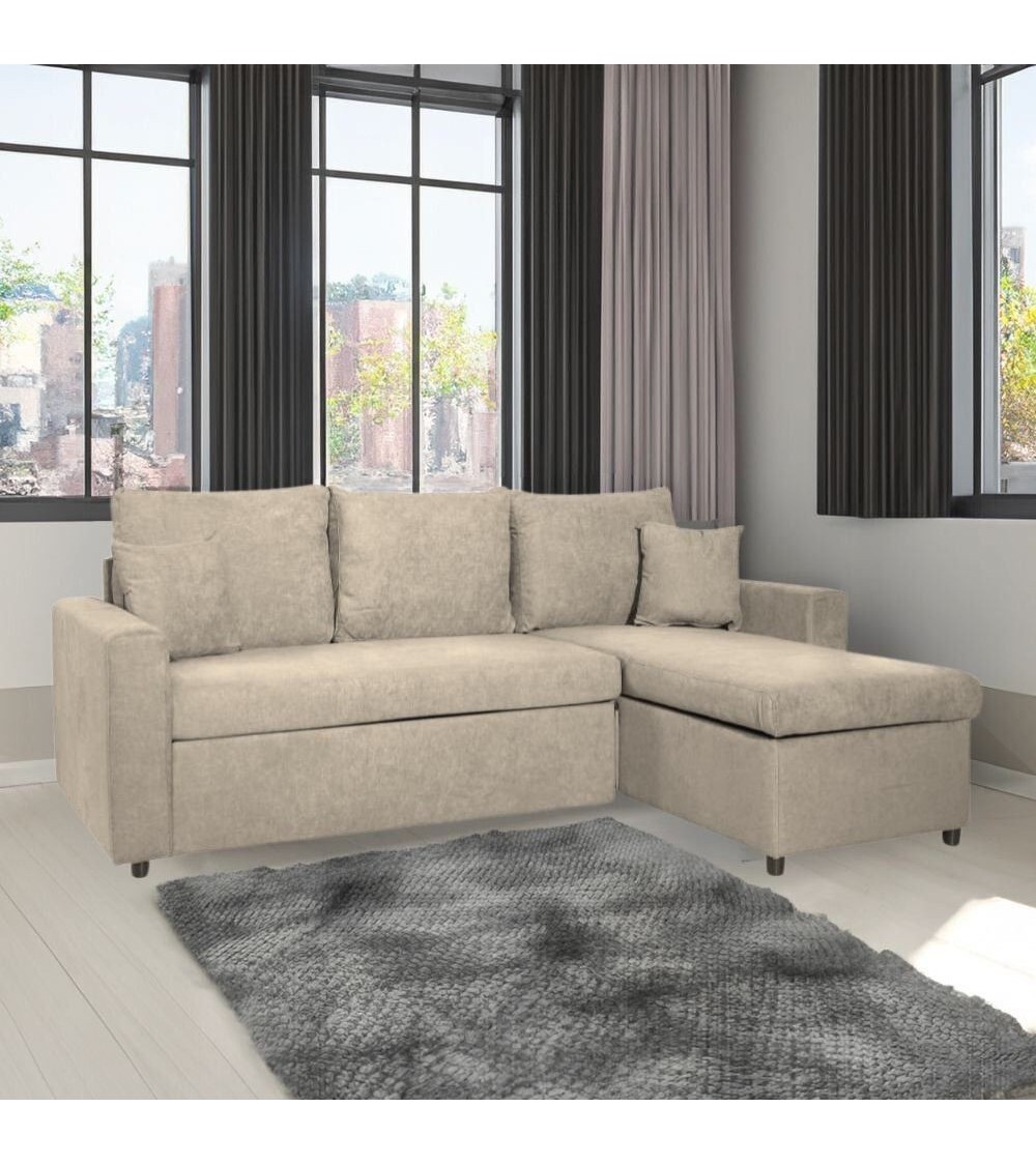 Divano con penisola reversibile Golf e letto estraibile tessuto cappuccino Barrel 09