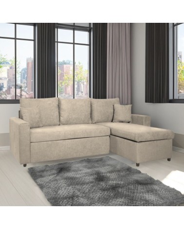 Divano con penisola reversibile Golf e letto estraibile tessuto cappuccino Barrel 09