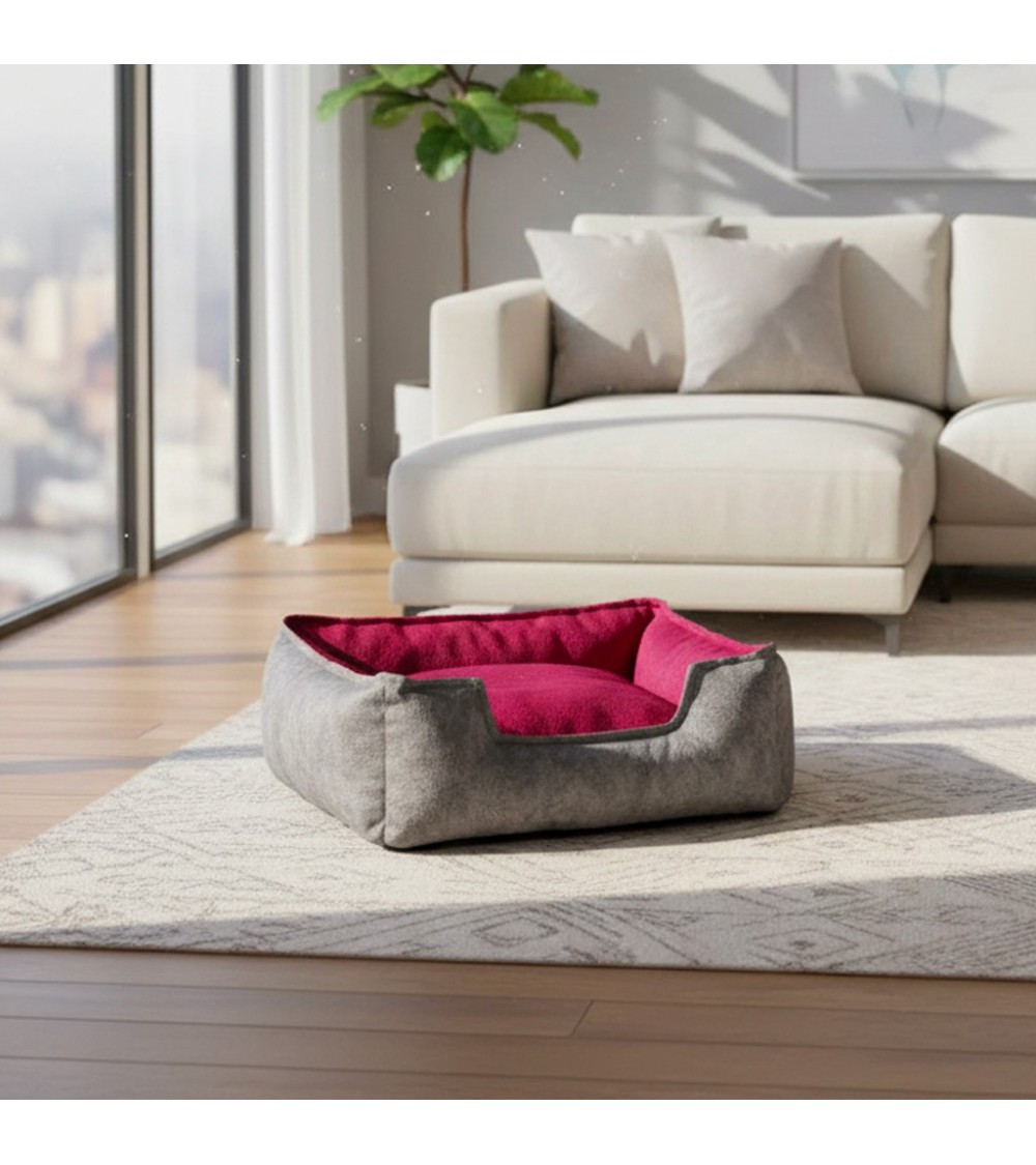 Cuscino per animali domestici Limy in tessuto colore grigio e bordeaux