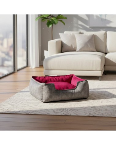 Cuscino per animali domestici Limy in tessuto colore grigio e bordeaux